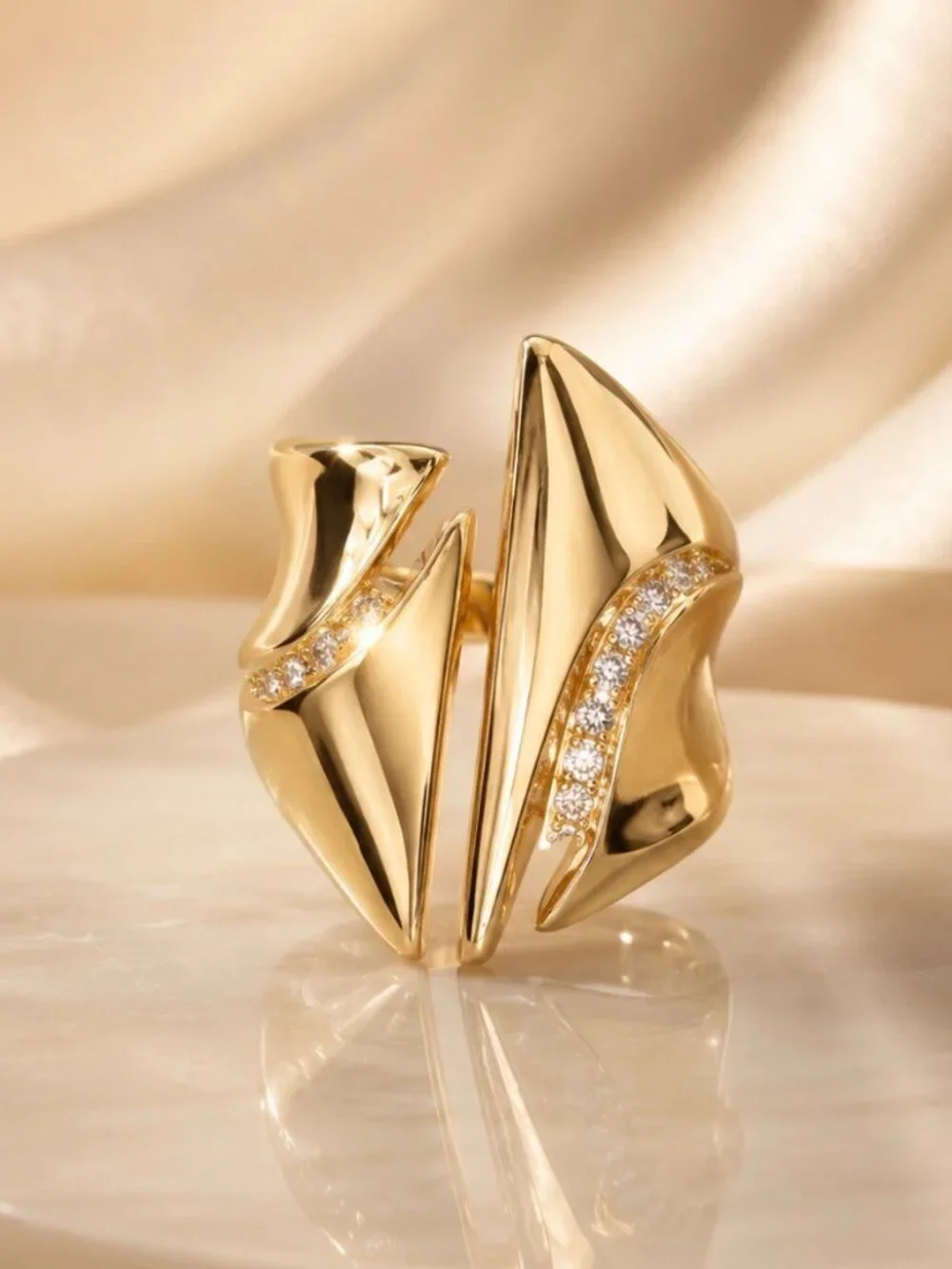 Modern Sculptural Statement Ring-14K Gold Plated-Adjustable NEW! 🔥